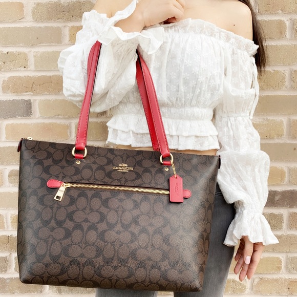 Coach large zip tote brown red - Picture 2 of 6